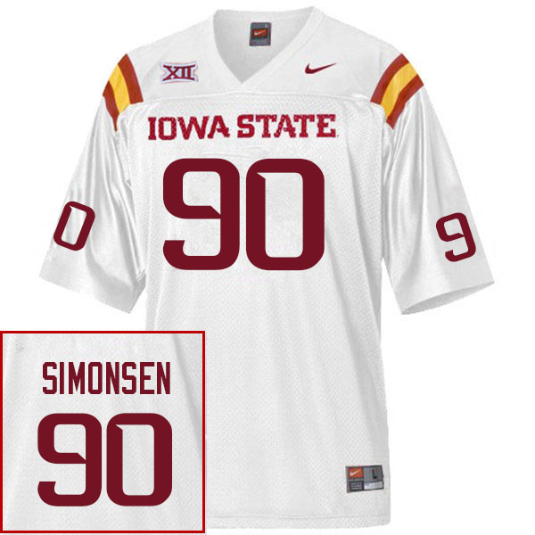 Men #90 Braden Simonsen Iowa State Cyclones College Football Jerseys Sale-White